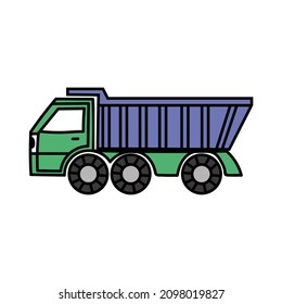 icono del camión de volcado vectorial, dibujando en estilo infantil. aislado en un fondo blanco