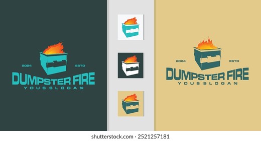 Vetor Dump Truck Trash Can Logo Design com despejo de queima