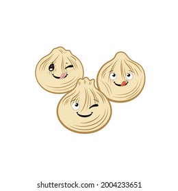 Vector dumplings illustration, Dim Sun, Funny Faces Characters, Isolated on white background food.