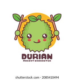 vector durian fruit cartoon mascot, suitable for, logos, prints, stickers, etc, isolated on a white background.