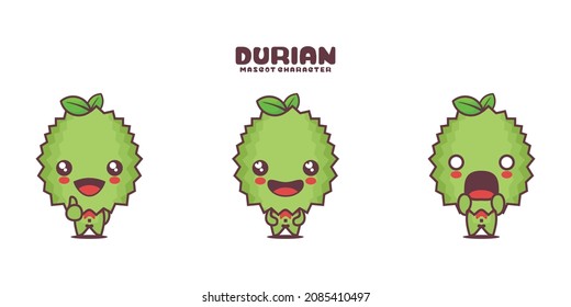 vector durian fruit cartoon mascot, with different expressions, isolated on a white background.