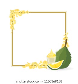 Vector durian smoothie drink and chips on white background. King of tropical fruits in thailand