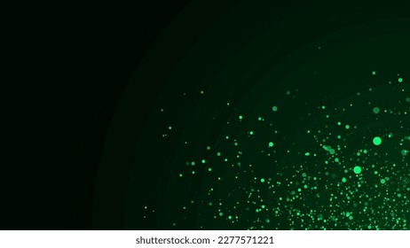 Vector dust particles with bokeh effect. Abstract green magic background.