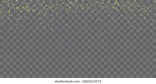 Vector dust sparks and yellow sky stars. Flash shine with special light. Golden sparkles Christmas light effect. Sparkling magical dust particles.
