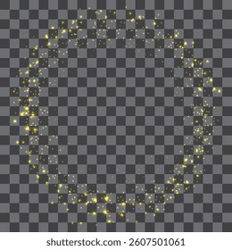 Vector dust sparks and yellow sky stars. Flash shine with special light. Golden sparkles Christmas light effect. Sparkling magical dust particles.