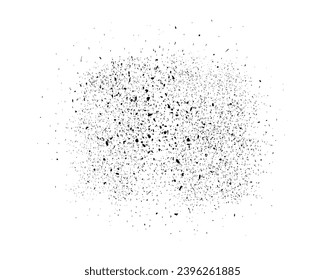 Vector dusty dirty grunge style effect. Dirty spray paint vector texture. Black paint splatter isolated on white background. Silhouette splash vector texture overlay. Spray paint stains. Vector