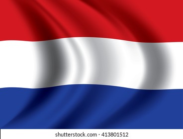 Vector Dutch flag blowing in the wind. Netherlands flag.