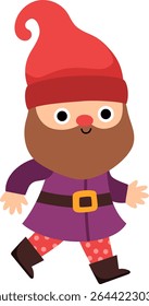 Vector dwarf icon. Magic creature clipart. Cute fairytale character. Woodland fantasy gnome with red hat, beard. Forest fairy tale illustration isolated on white background
