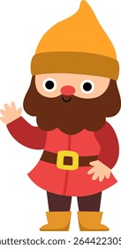 Vector dwarf icon. Magic creature clipart. Cute fairytale character waving hand. Woodland fantasy blacksmith gnome with beard. Forest fairy tale illustration isolated on white background
