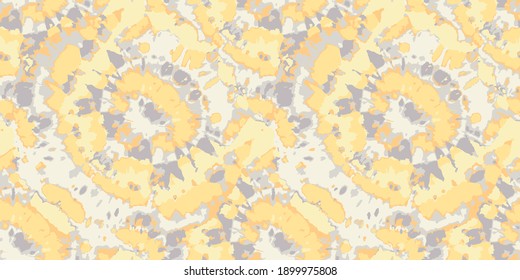 Vector Dye Effect Seamless. Ethnic Texture. Floral Psychedelic Borders. Grey Mottled Prints. Abstract Bohemian Tile. Yellow Tie Dye Tile. Watercolor Tile pattern. Bleach Tie Dye.