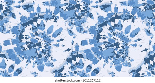 Vector Dye Effect Seamless. Ethnic Texture. Flowers Psychedelic Prints. Blue Tonal Ornament. Graphic Textile Print. Blue Tie Dye Rug. Watercolor Pattern Print. Tie Dye Wash.