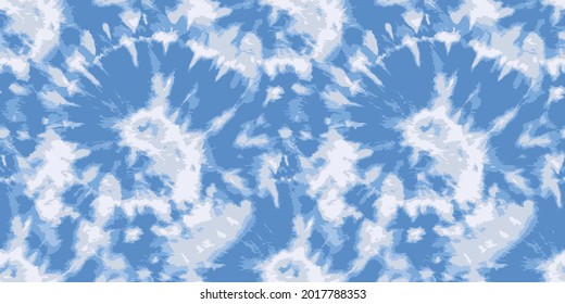 Vector Dye Effect Seamless. Ethnic Texture. Geo Psychedelic Design. Baby Blue Hippie Prints. Creative Pattern Print. Blue Tie Dye Batik. Watercolor Textile Print. Bleach Effect.