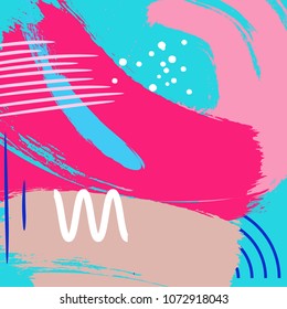 Vector dymanic brush stroke pattern. Pastel creative contemporary decoration in pink and blue colors. Bohemian abstract paint elements. Expressive fresh texture