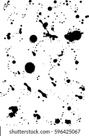Vector dynamic black ink drops and drips texture. Scratches and dust old effect. Small and big shapes with gradient density.