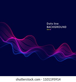 Vector dynamic elements with waves of dots and lines. Bright illustration on a dark background