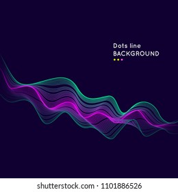 Vector dynamic elements with waves of dots and lines. Bright illustration on a dark background