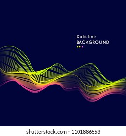 Vector dynamic elements with waves of dots and lines. Bright illustration on a dark background