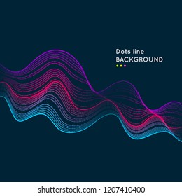 Vector dynamic elements with waves of dots and lines. Bright illustration on a dark background with bright elements for your design.