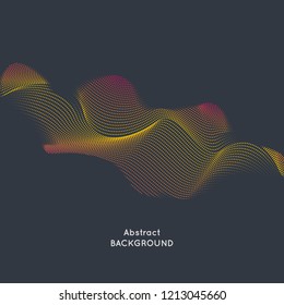 Vector dynamic elements with waves of dots and lines. Bright illustration on a dark background with bright elements for your design.