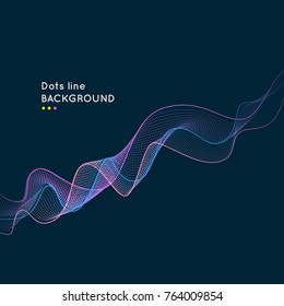 Vector dynamic elements with waves of dots and lines. Bright illustration on a dark background