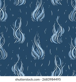 Vetor Linhas de fluxo dinâmico Padrão contínuo: fumaça, vapor ou ondas de fogo. Textura da chama azul para o fundo, papel de parede, embalagem, design têxtil 