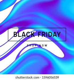 Vector dynamic holographic fluid texture in vibrant gradient colors.Sale banner template for social media