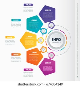Vector dynamic infographics of technology or education process. Business presentation with five options. Web Template of a chart, info graphic, mindmap or diagram. Part of the report