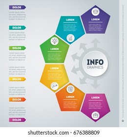 Vector dynamic infographics of technology or education process. Business presentation with 6 options. Part of the report. Web Template of a chart, mindmap or diagram