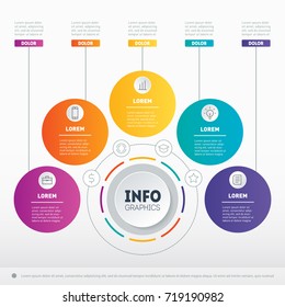Vector dynamic infographics of technology or education process with 5 steps. Web Template of a chart, mindmap or diagram. Business presentation or info graphic with 5 options
