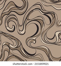 Vector dynamic lines seamless pattern on beige background. 