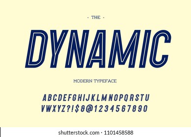 Vector dynamic modern typeface slanted sans serif style. Alphabet trendy typography for party poster, printing on fabric, t shirt, promotion, decoration, stamp, label, special offer. Cool font. 10 eps