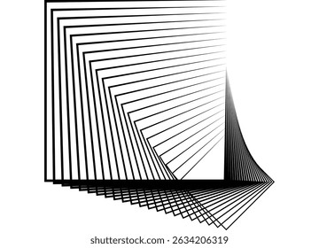 Vector dynamic pattern of flowing shapes. Abstract square design element of thin black lines on white. Vector background for covers, packaging, ads, posters, banners. Illusion composition.