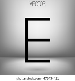 Vector E character. Uppercase. Black minimalistic letter. 