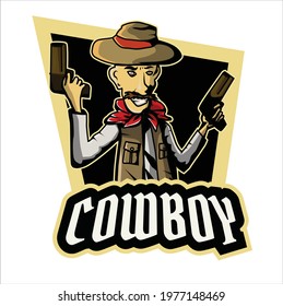 vector e sport logo cowboy stylist with two pistols in hand.