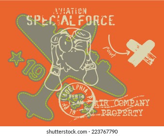 Vector eagle aviator- artwork for kid t shirt in custom colors