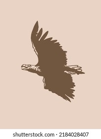 Vector eagle flies on sepia background. Bald eagle, symbol of America