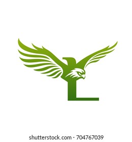 Vector Eagle Fly Green Letter L Logo