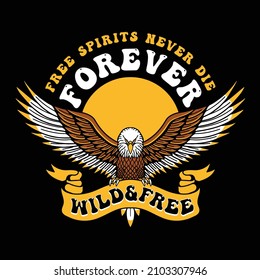 Vector Eagle Illustration with Open Wings and Slogan Artwork on Black Background