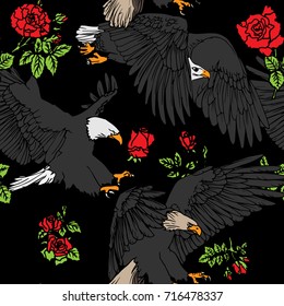 Vector eagles and roses Seamless background For designs and graphics.