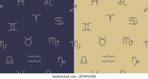 Vector eamless pattern with Zodiac signs. Astrology horoscope icons of esoteric. Vector illustration
