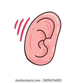 Vector ear line icon and beige color hearing symbol and sound going to it isolated