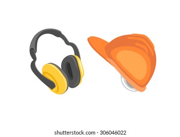 Vector ear muffs and hard hat