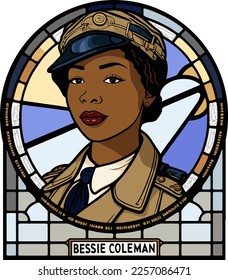 Vector of early African American aviator Bessie Coleman (1892-1926), name under portrait svg