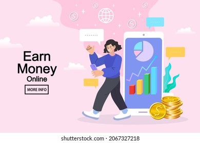 Vector earnings on the Internet, online income Concept. Online money transfer, mobile payments. Financial savings. transfer from wallet to smartphone. economy concept. vector design.