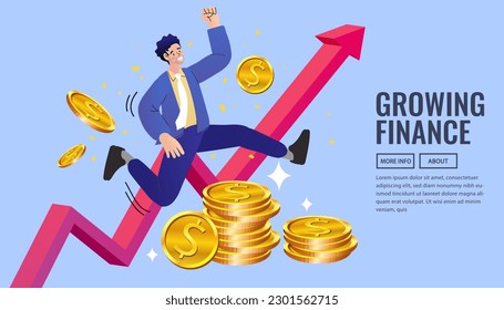 Vector earnings on the Internet, online income. Online money transfer, mobile payments. Businessman walking on stair. Graph to success. Business growing. Business boost concept.