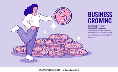 Vector earnings on the Internet, online income. Online money transfer, mobile payments. Business growing. Business boost concept. Savings or income increase, growth. Flat design vector outline.