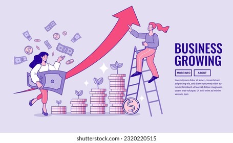 Vector earnings on the Internet, online income. Online money transfer, mobile payments. Business growing. Business boost concept. Savings or income increase, growth. Flat design vector outline.