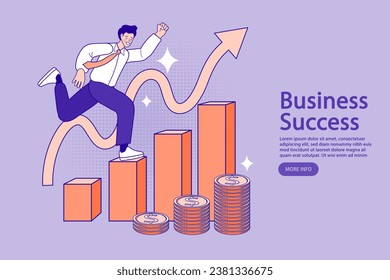 Vector earnings on the Internet, online income Concept. Online money transfer, mobile payments. Business development. Arrow that shows statistic. Businessman walking success ladder or steps.