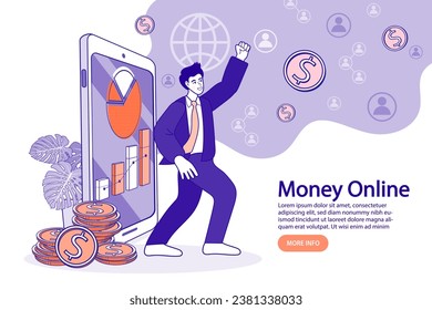 Vector earnings on the Internet, online income Concept. Online money transfer, mobile payments. Business development. Arrow that shows statistic. Financial savings. economy concept.