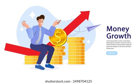 Vector earnings on the Internet, online income Concept. Online money transfer, mobile payments. Business development. Arrow that shows statistic. Businessman walking success ladder or steps.